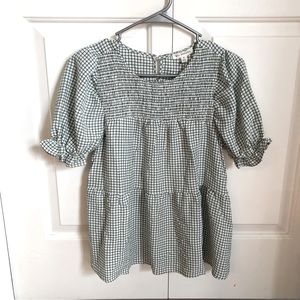 Boutique checkered green & white blouse